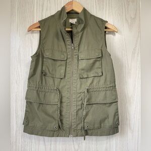 J Crew Women's Classic Twill Chino Military Cargo Vest Green Sz XS